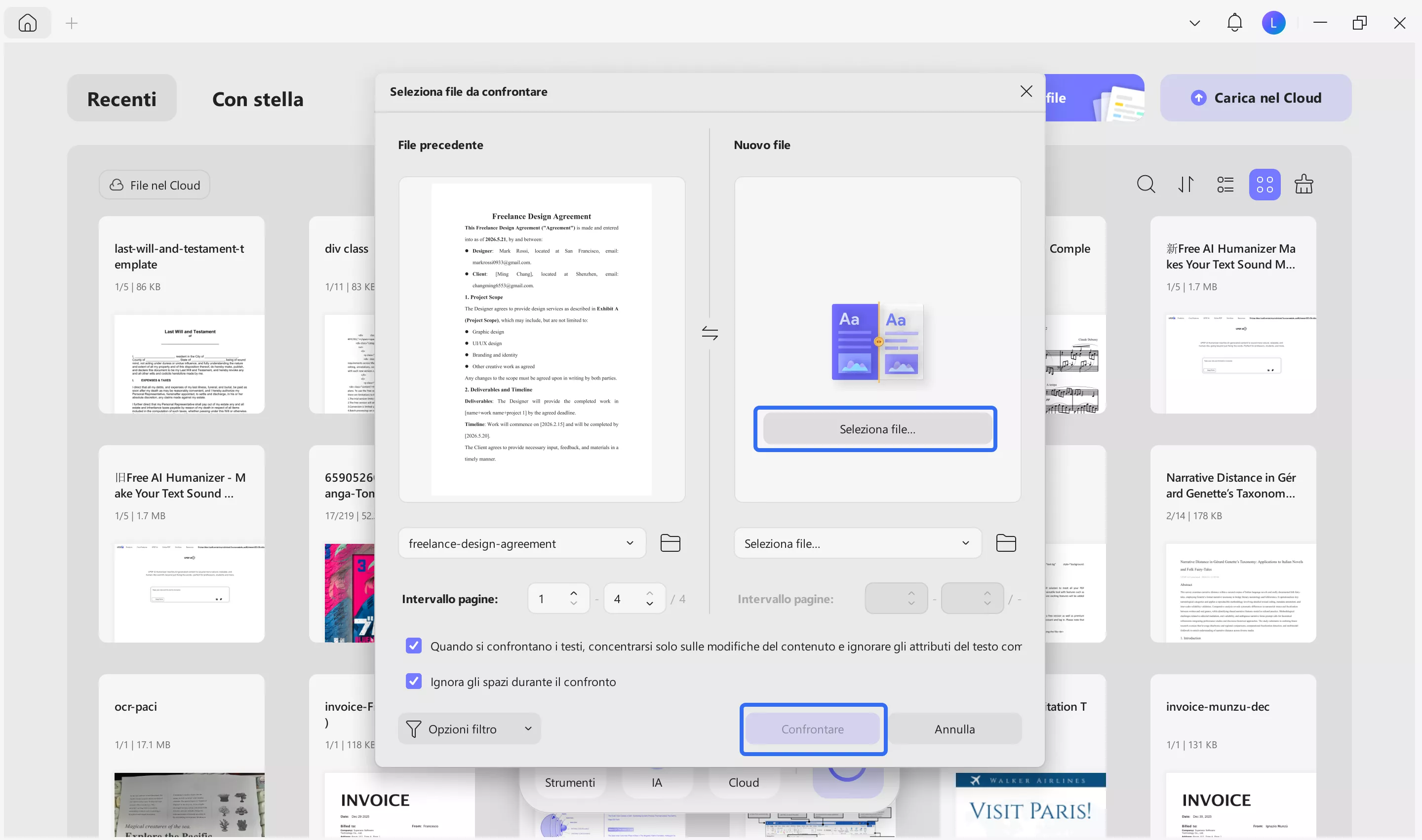 select file to compare the original and the new
