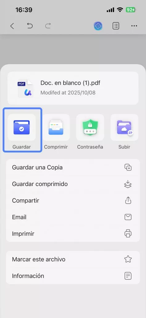 guardar PDF en blanco en UPDF 