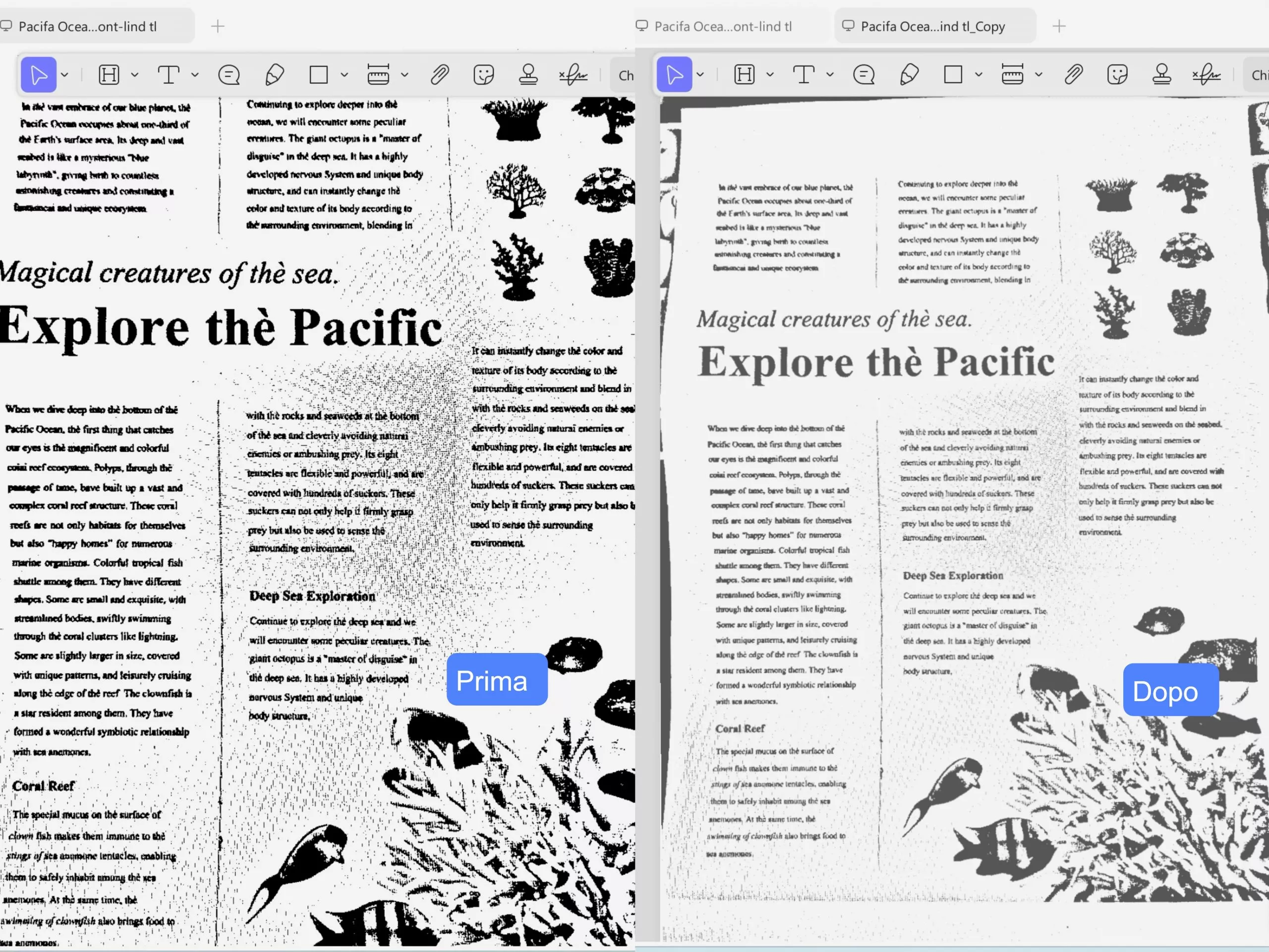compare the scanned pdfs clarity