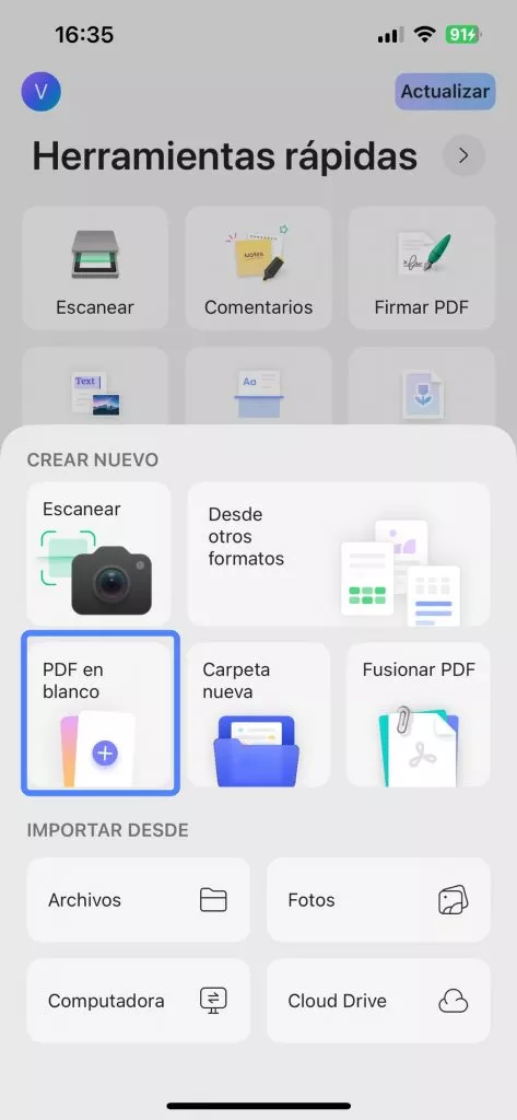  crear PDF en blanco en UPDF
