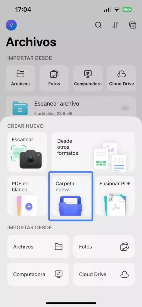  Crear nueva carpeta de UPDF 