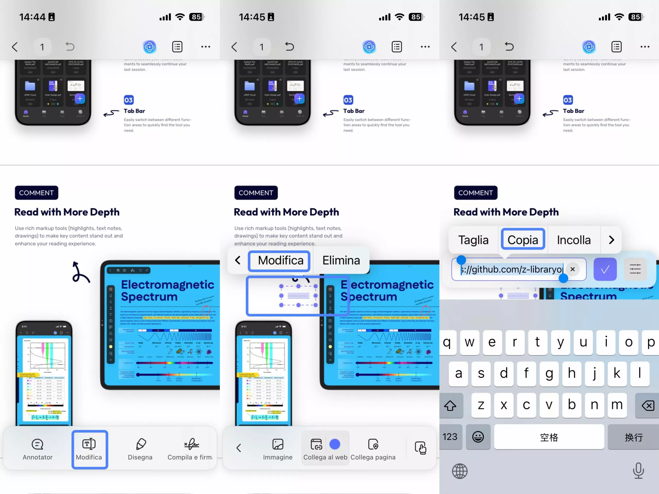 copy a link directly from a pdf on mobile
