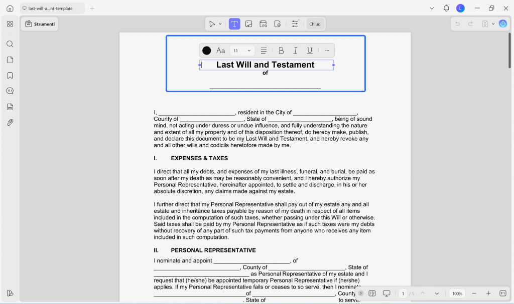 edit last will and testament content