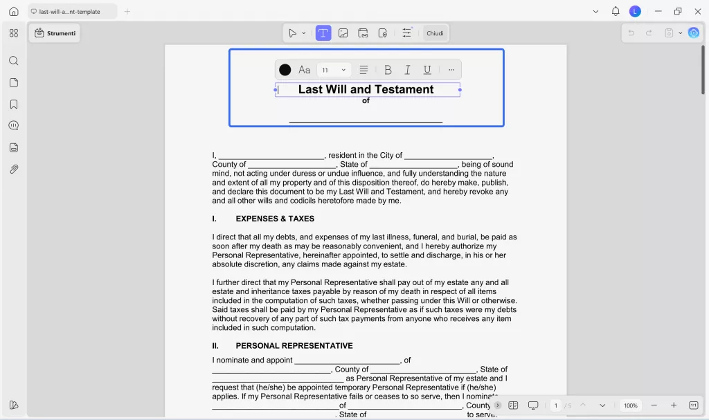 edit last will and testament content