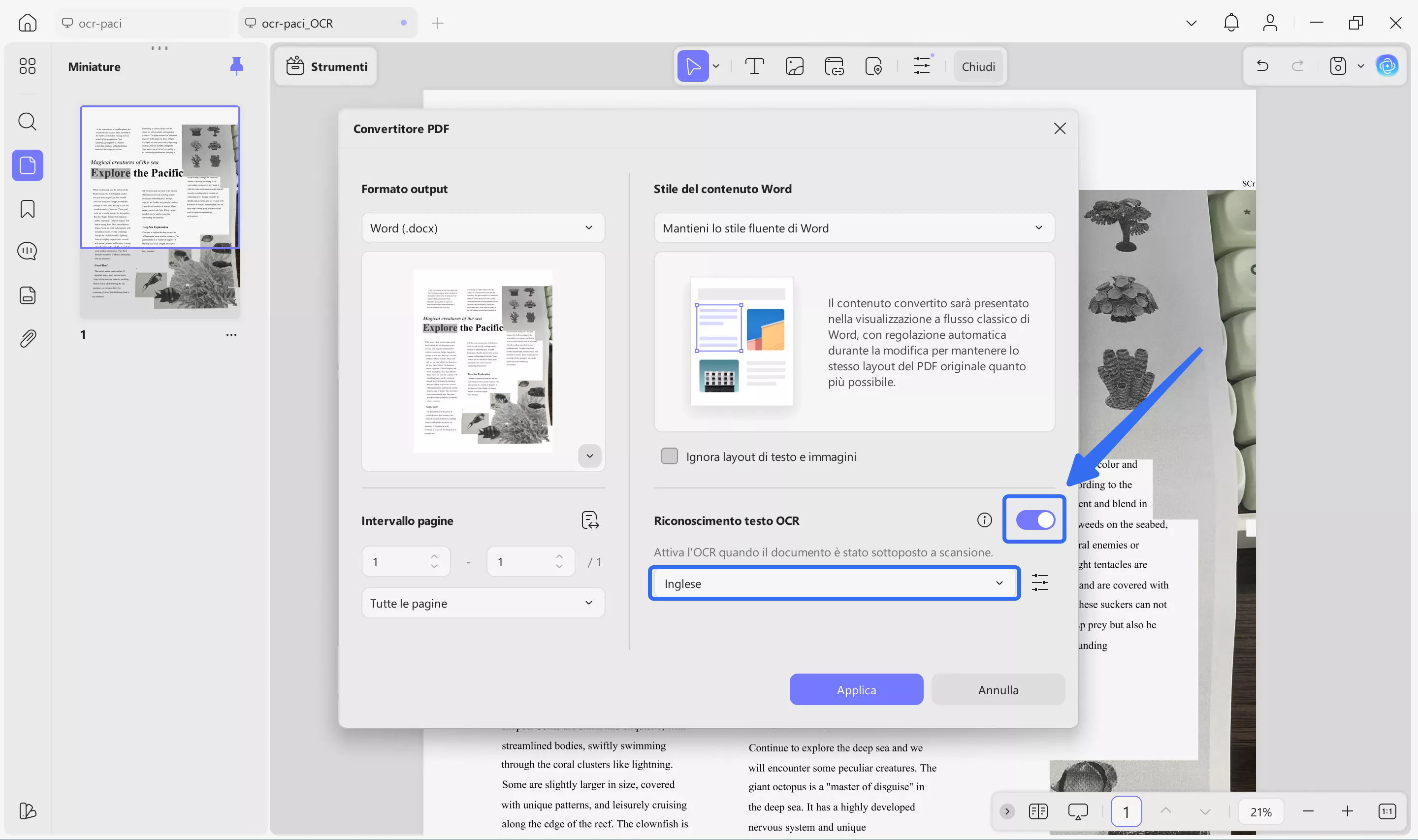 enable ocr and select language