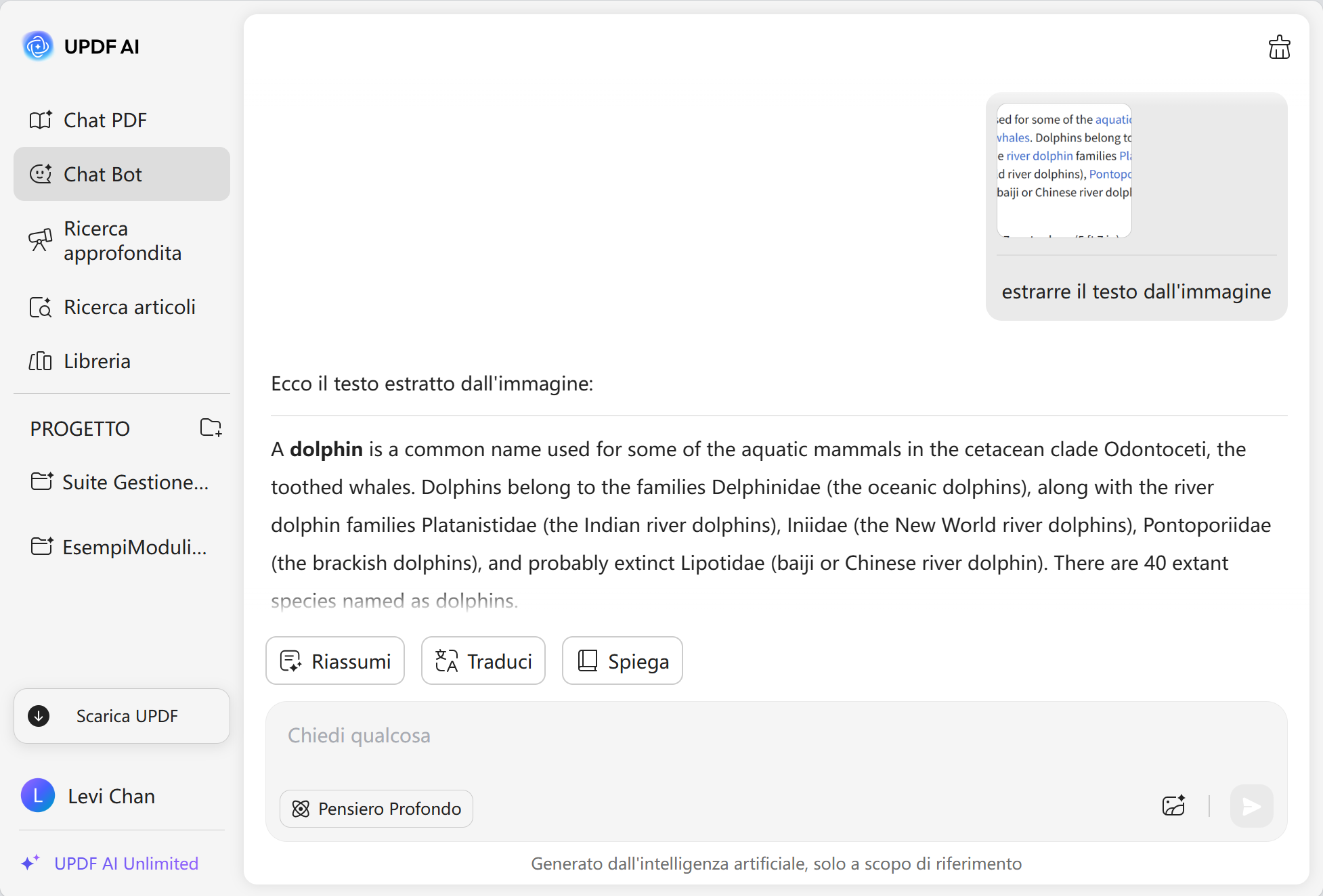 Estrazione testo UPDF AI