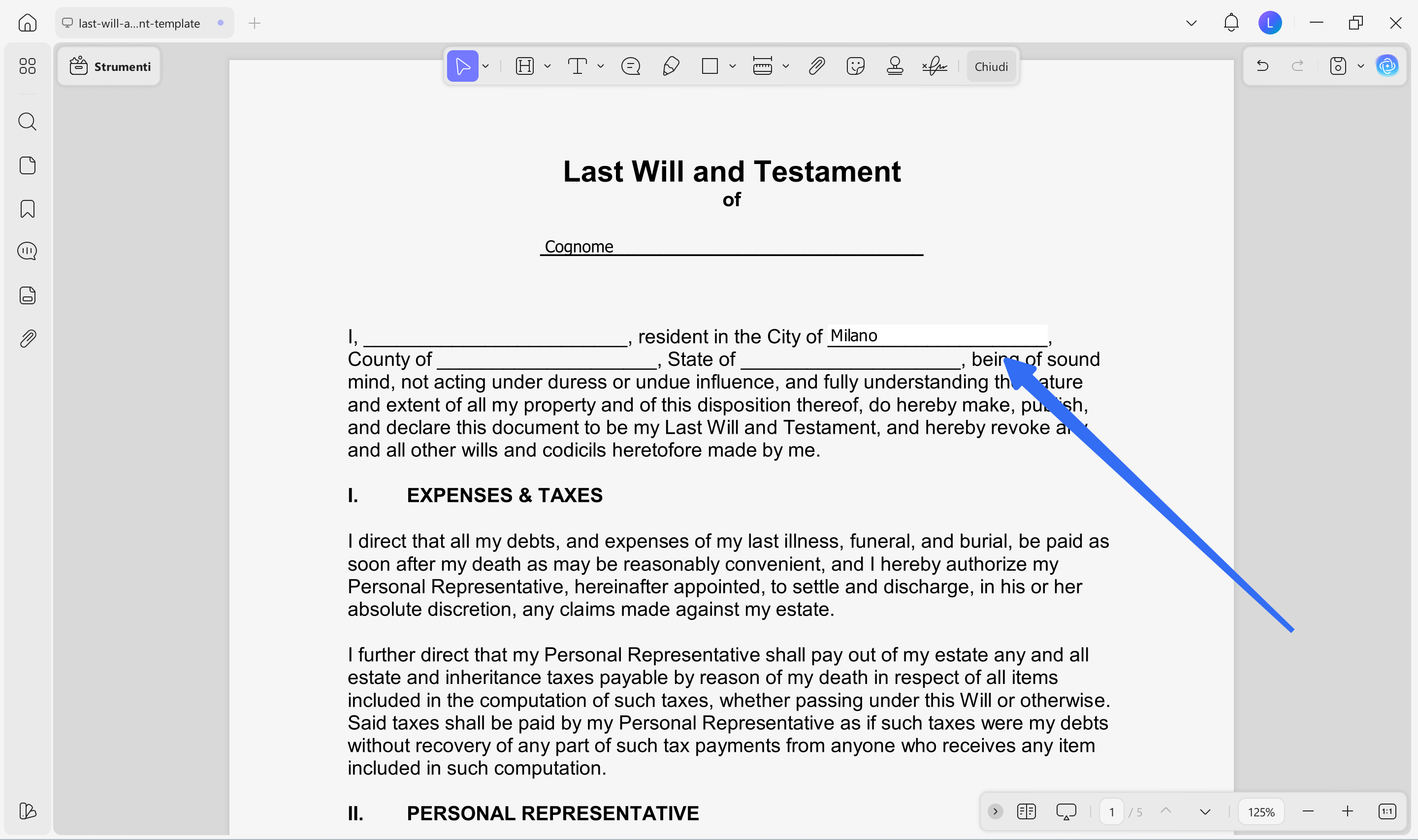 fill the last will and testament