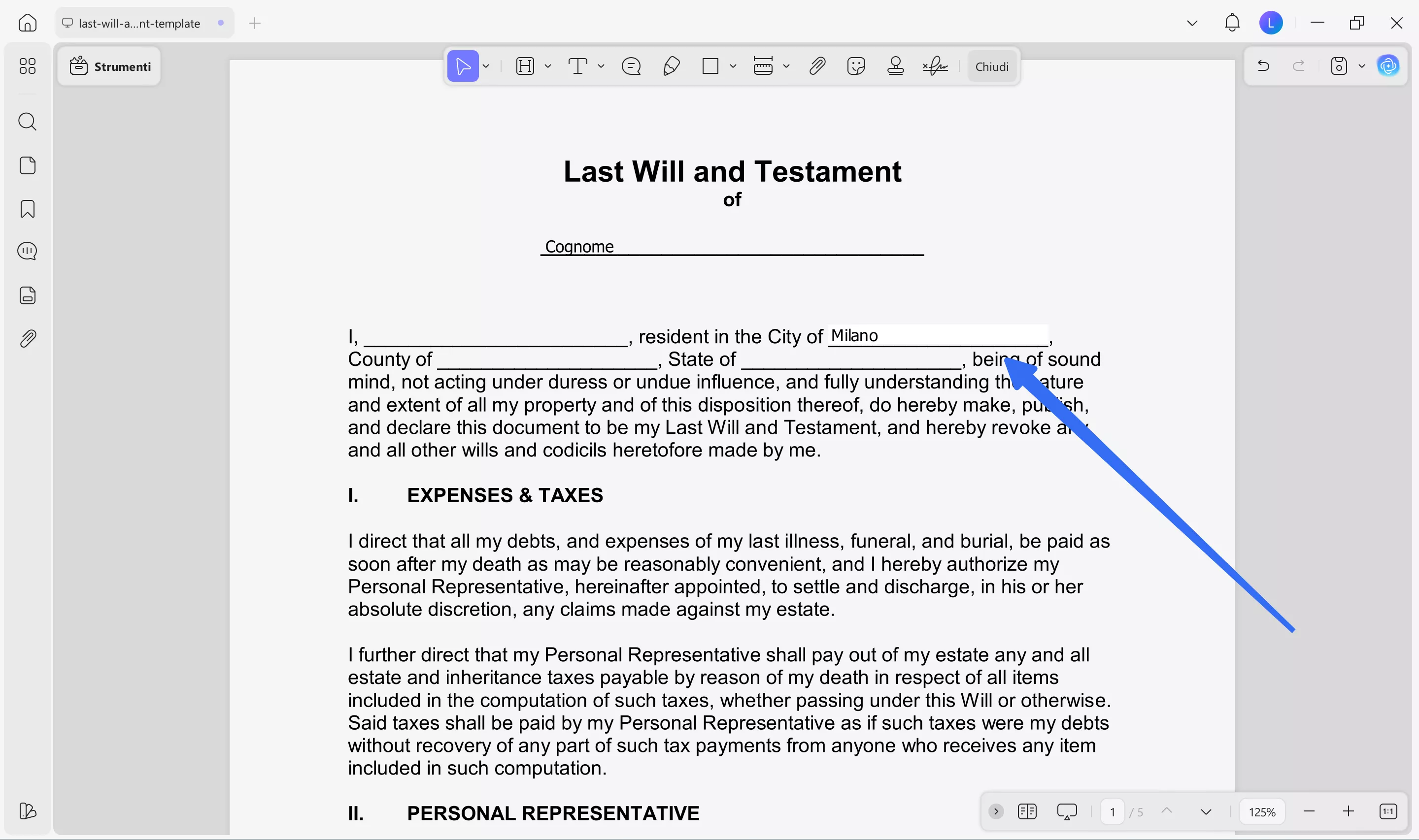 fill the last will and testament