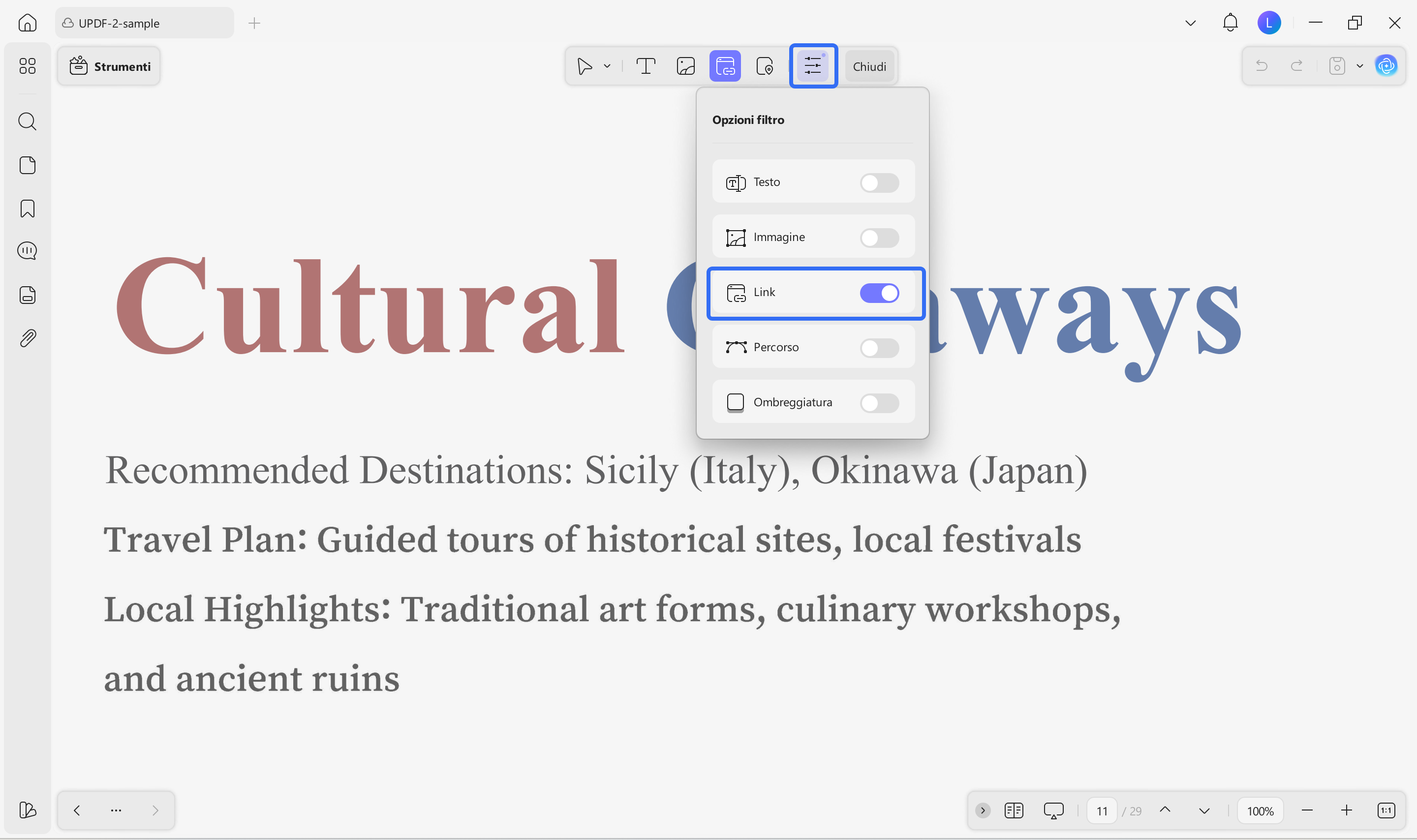filter options to delete all links on one page