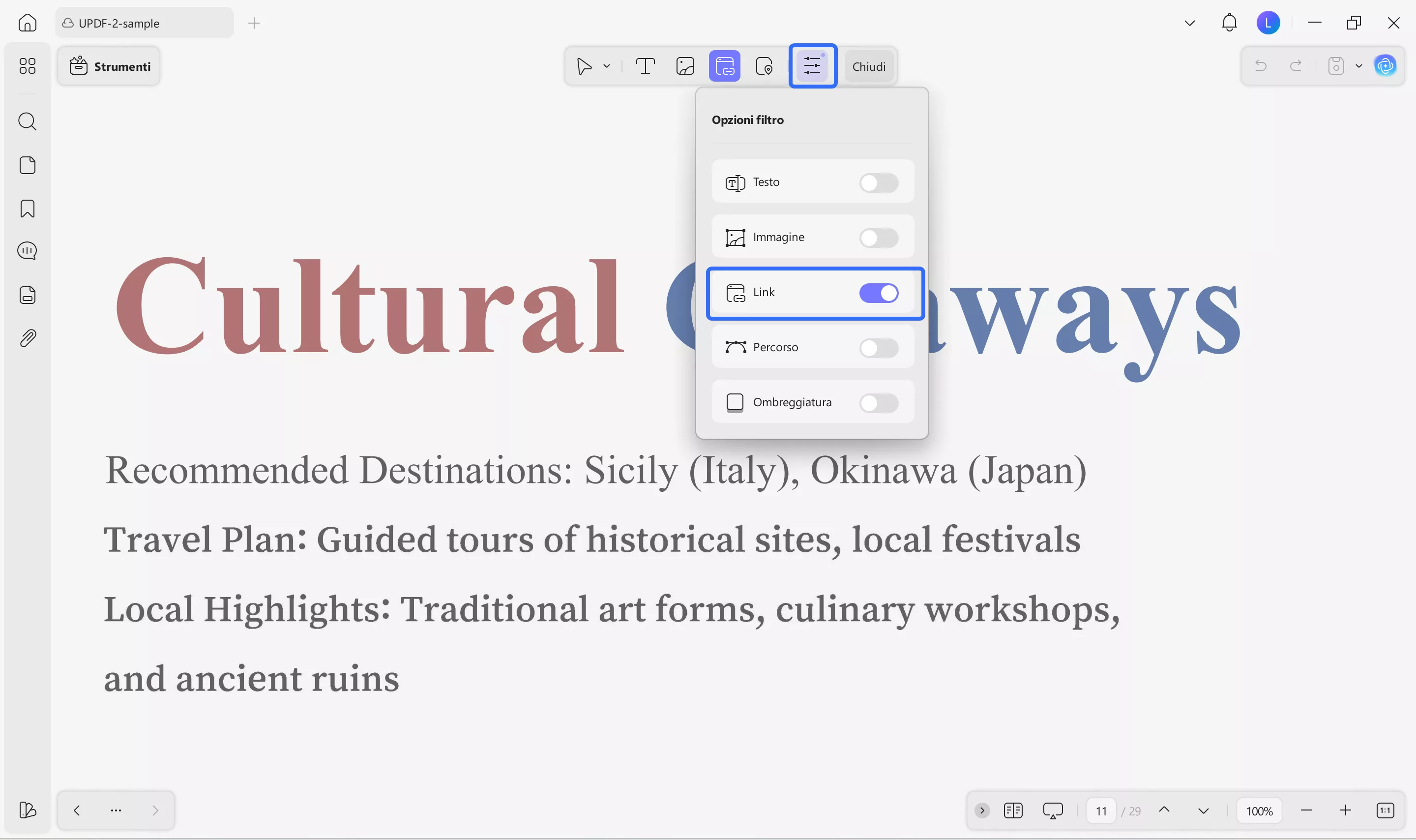 filter options to delete all links on one page