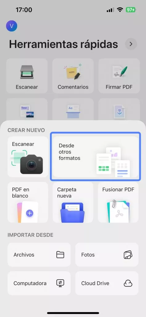  UPDF desde otros formatos