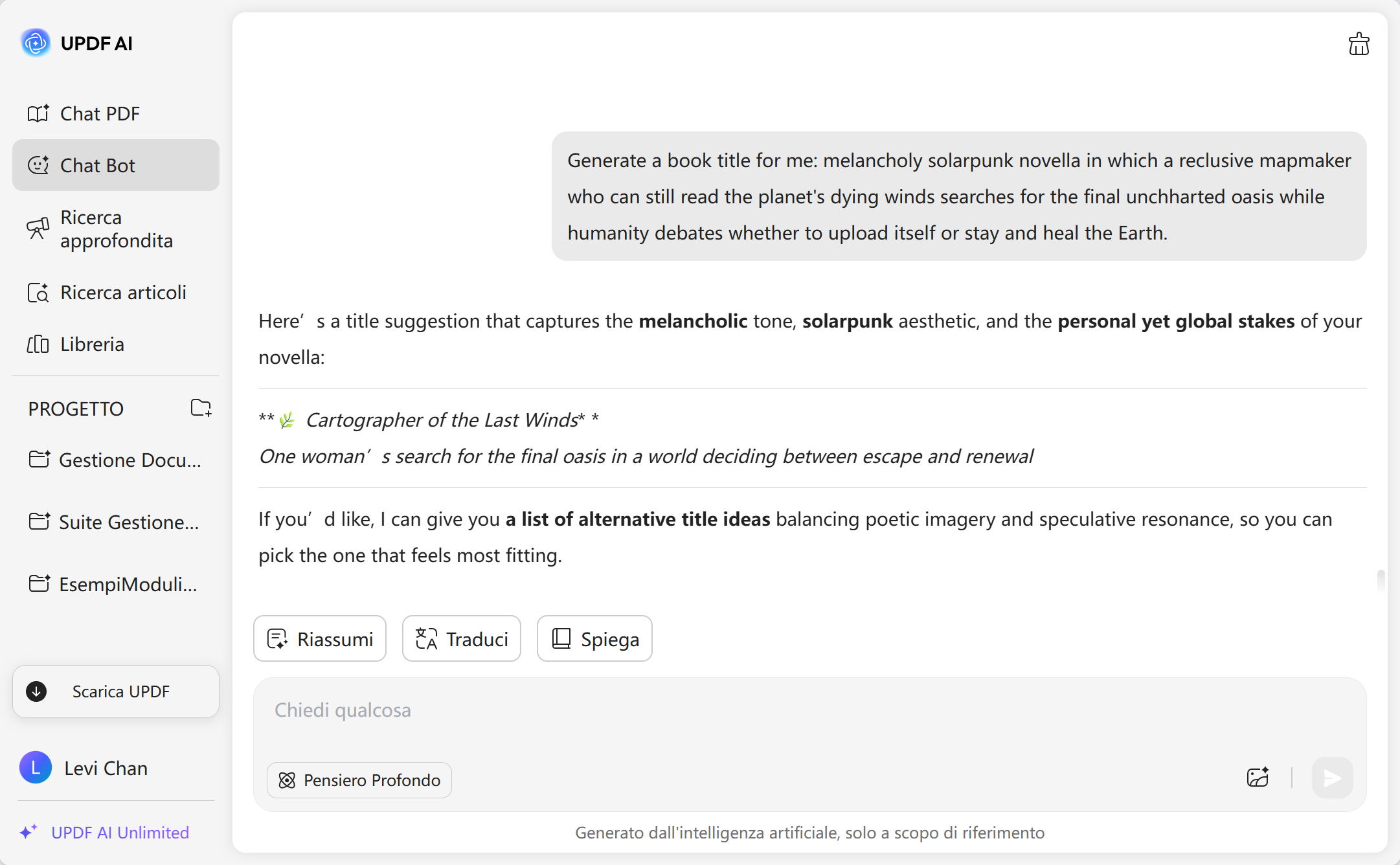 Generatore di titoli di libri UPDF AI