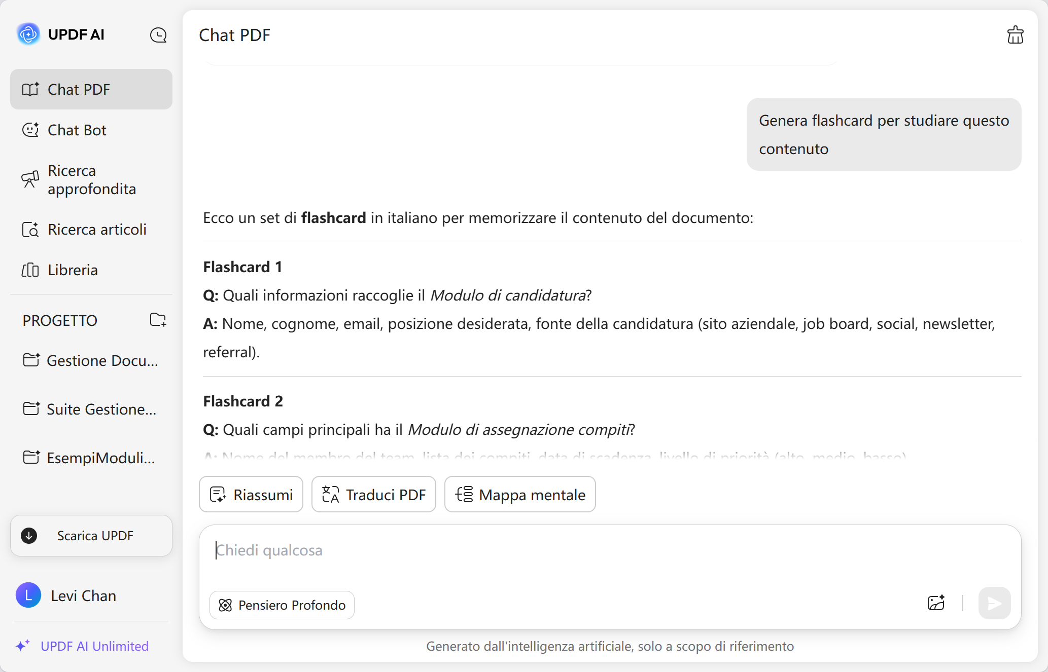 UPDF AI converti pdf in flashcard