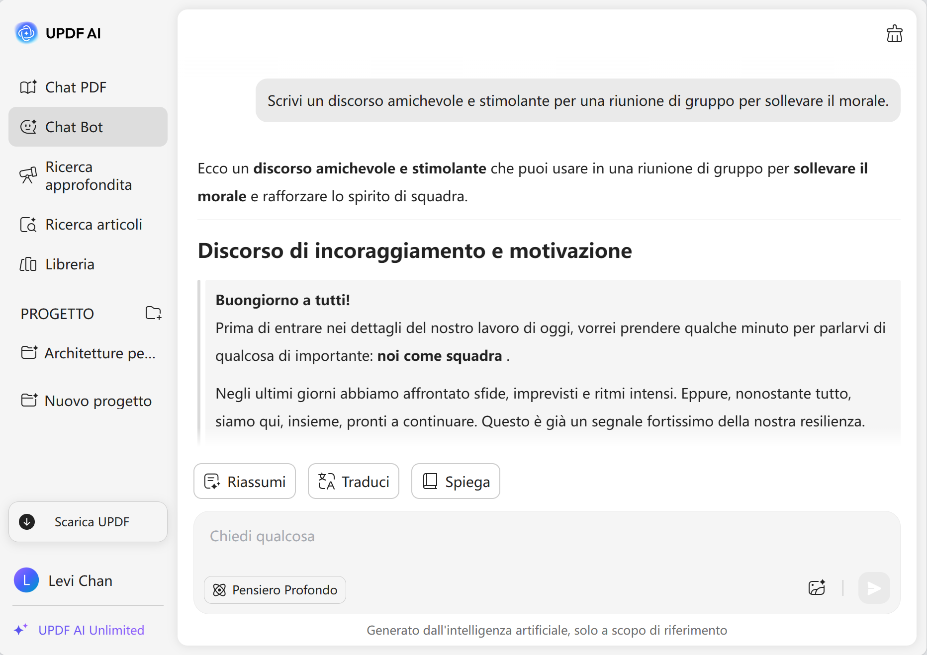 Generatore di discorsi AI di UPDF