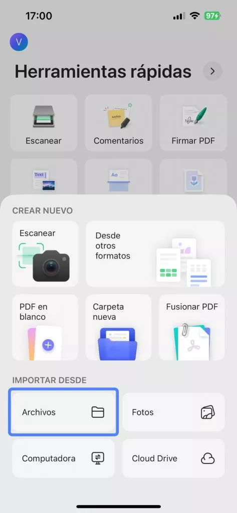  UPDF importar archivo