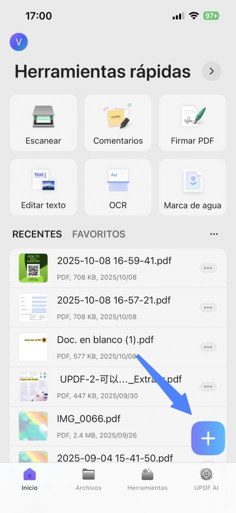  UPDF importar archivo