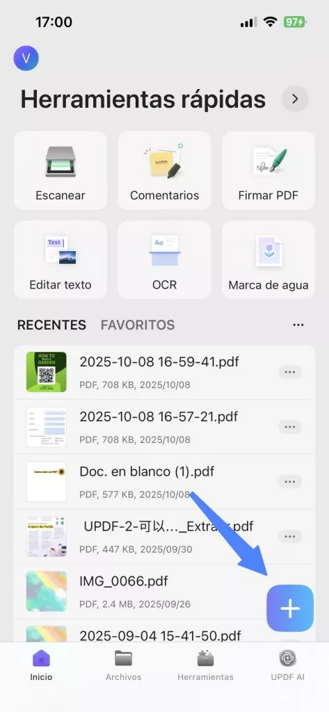  UPDF importar archivo