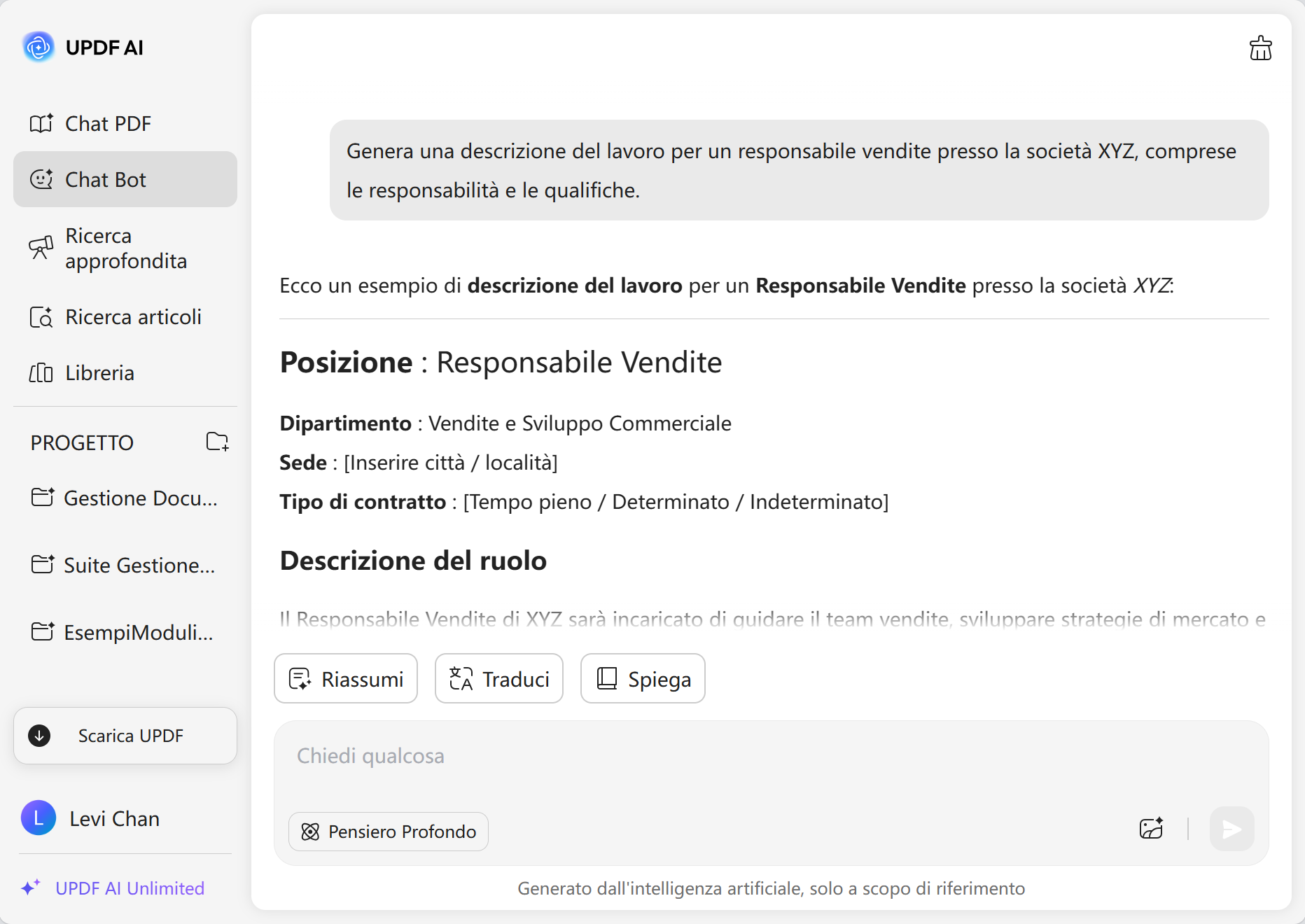 UPDF AI job description generator