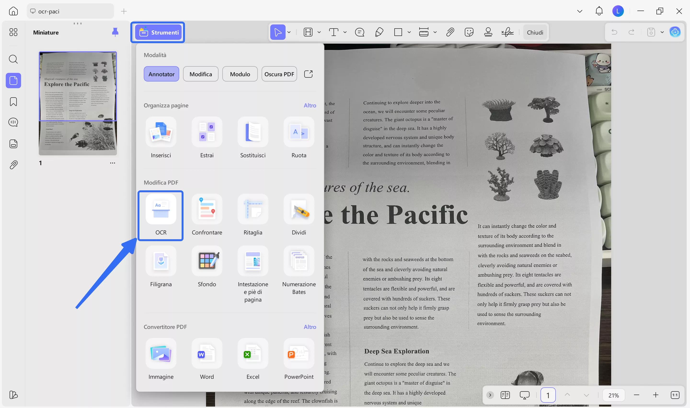 select ocr under tools