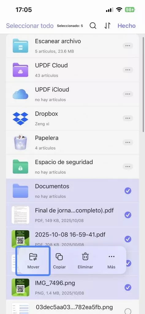 Seleccionar archivos de UPDF 