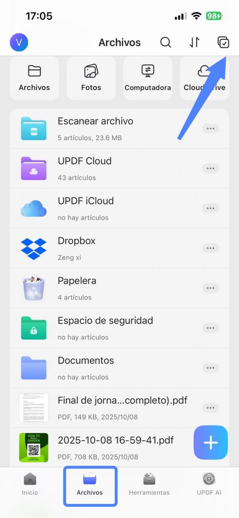 Seleccionar archivos de UPDF 