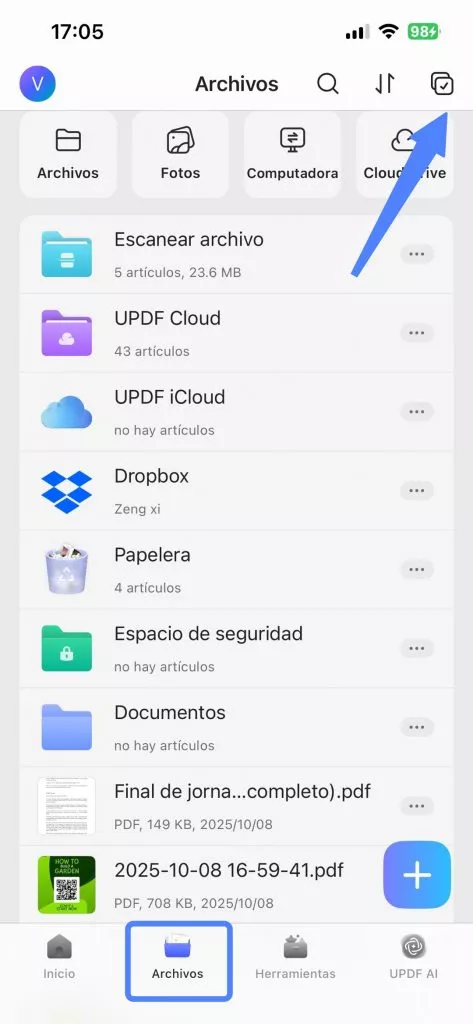 Seleccionar archivos de UPDF 