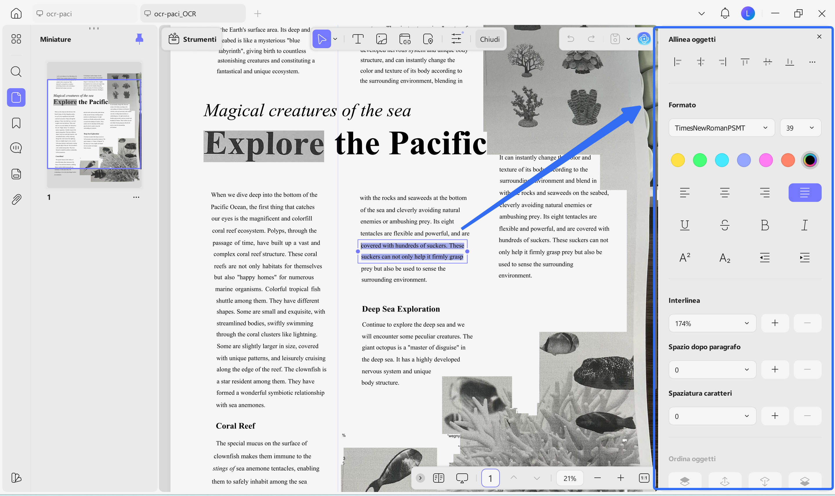 text properties panel