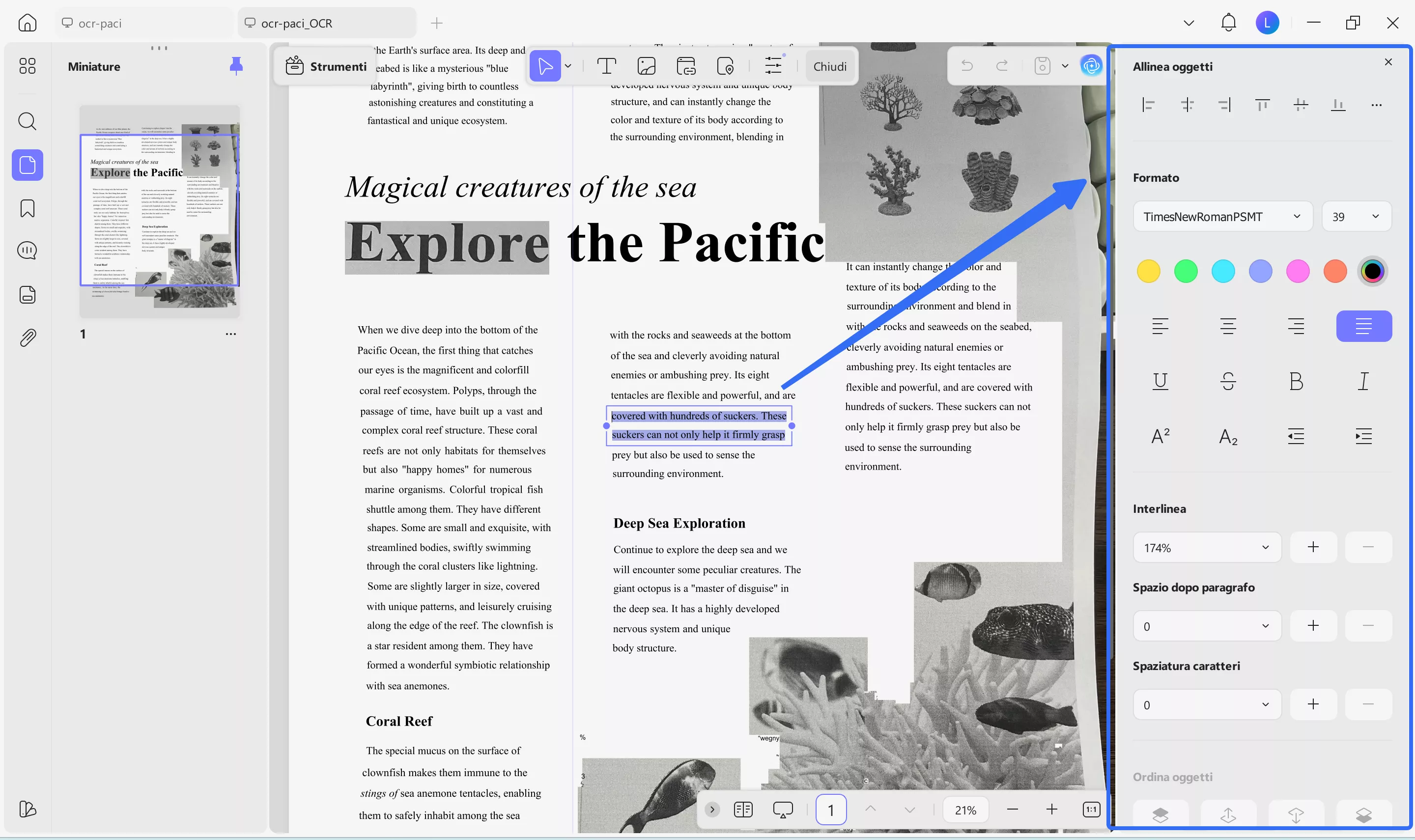 text properties panel