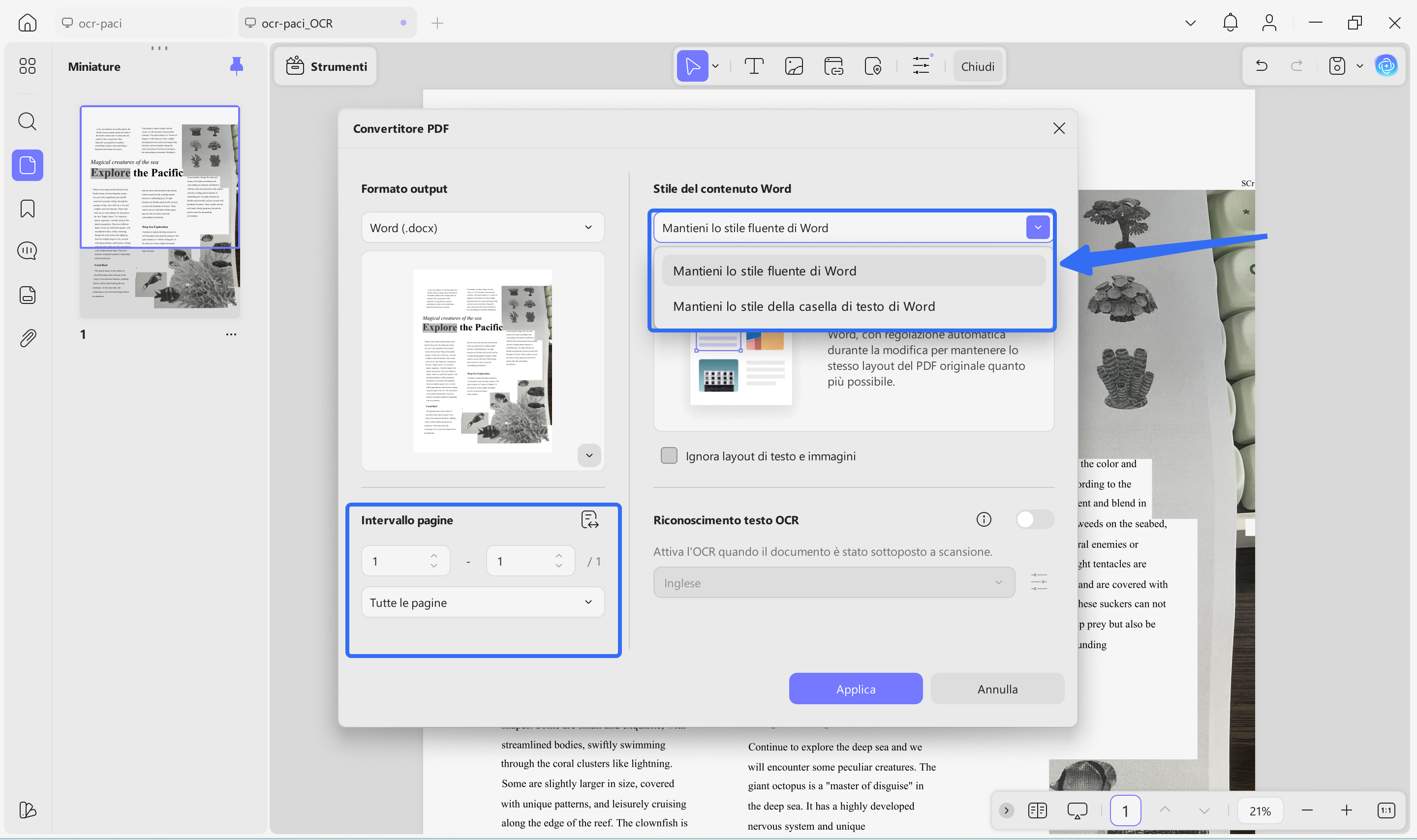 choose page range and content style