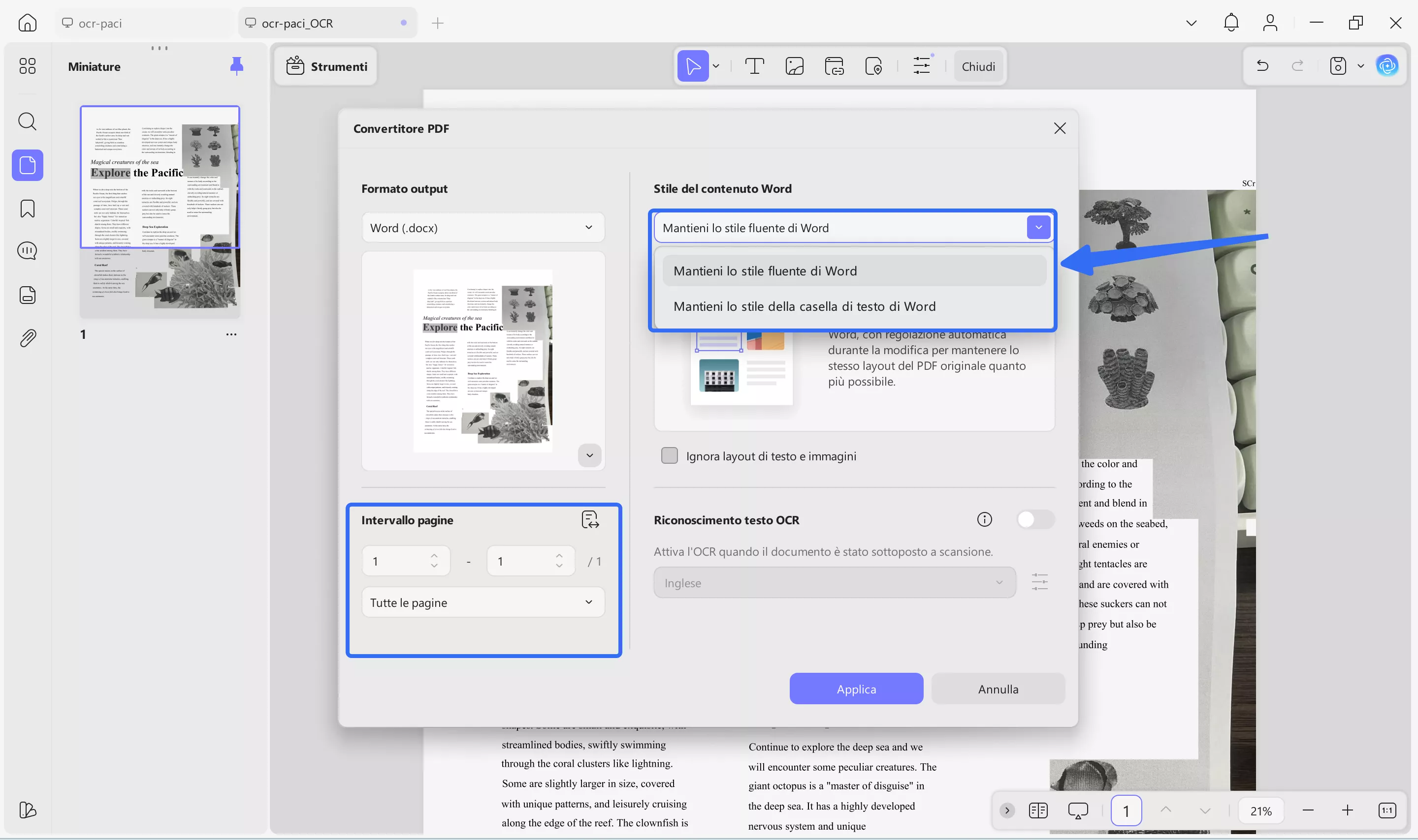 choose page range and content style