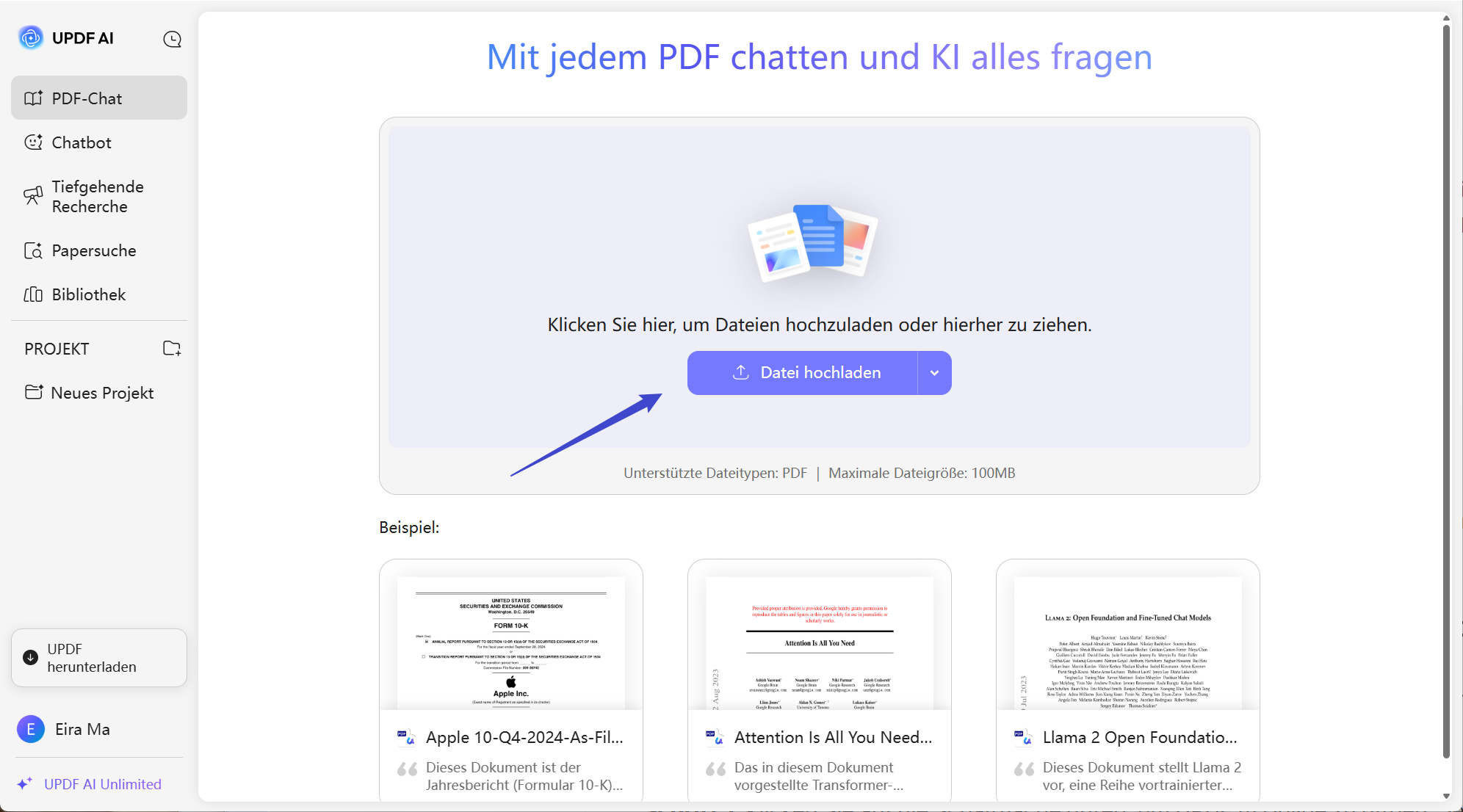 PDF-Datei in UPDF hochladen