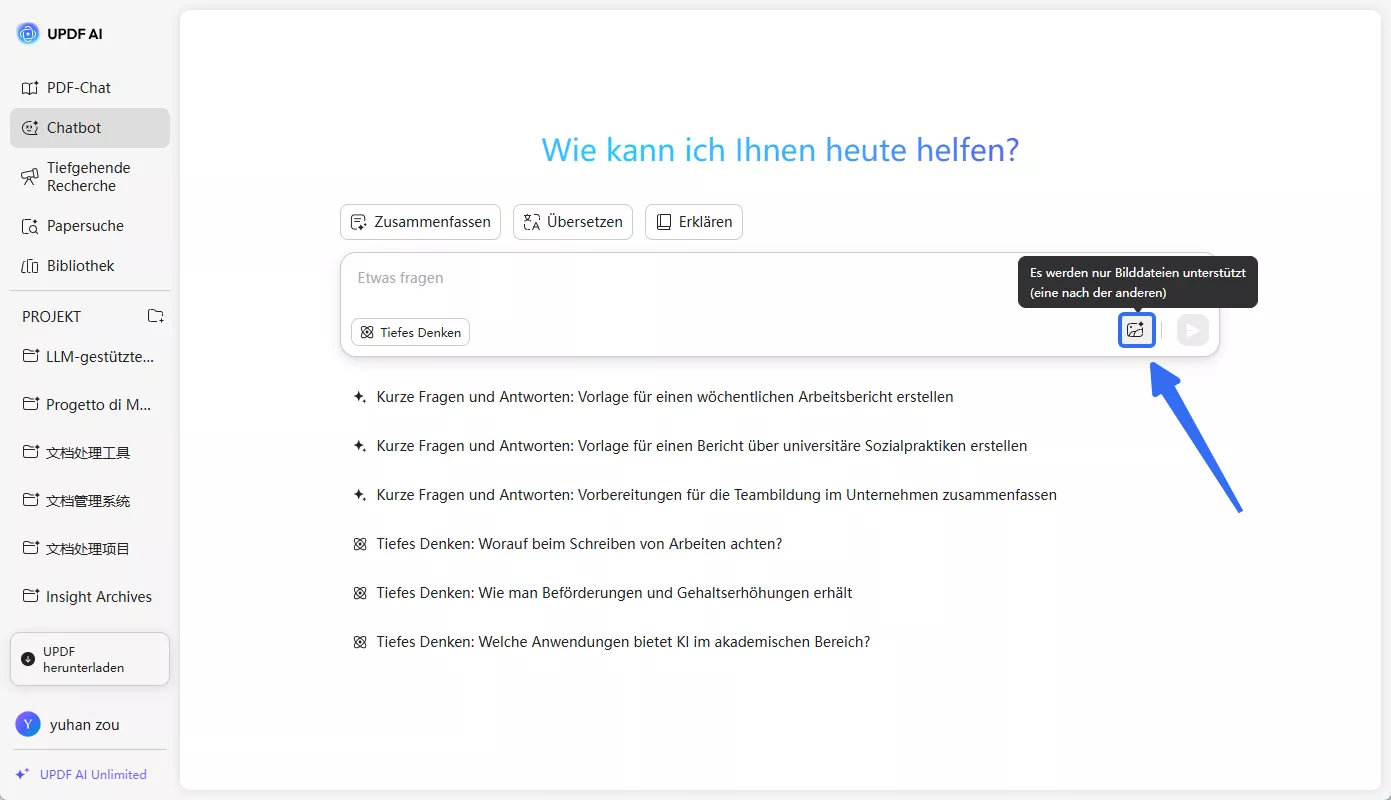 Tippen Sie auf das Bildsymbol updf ai online