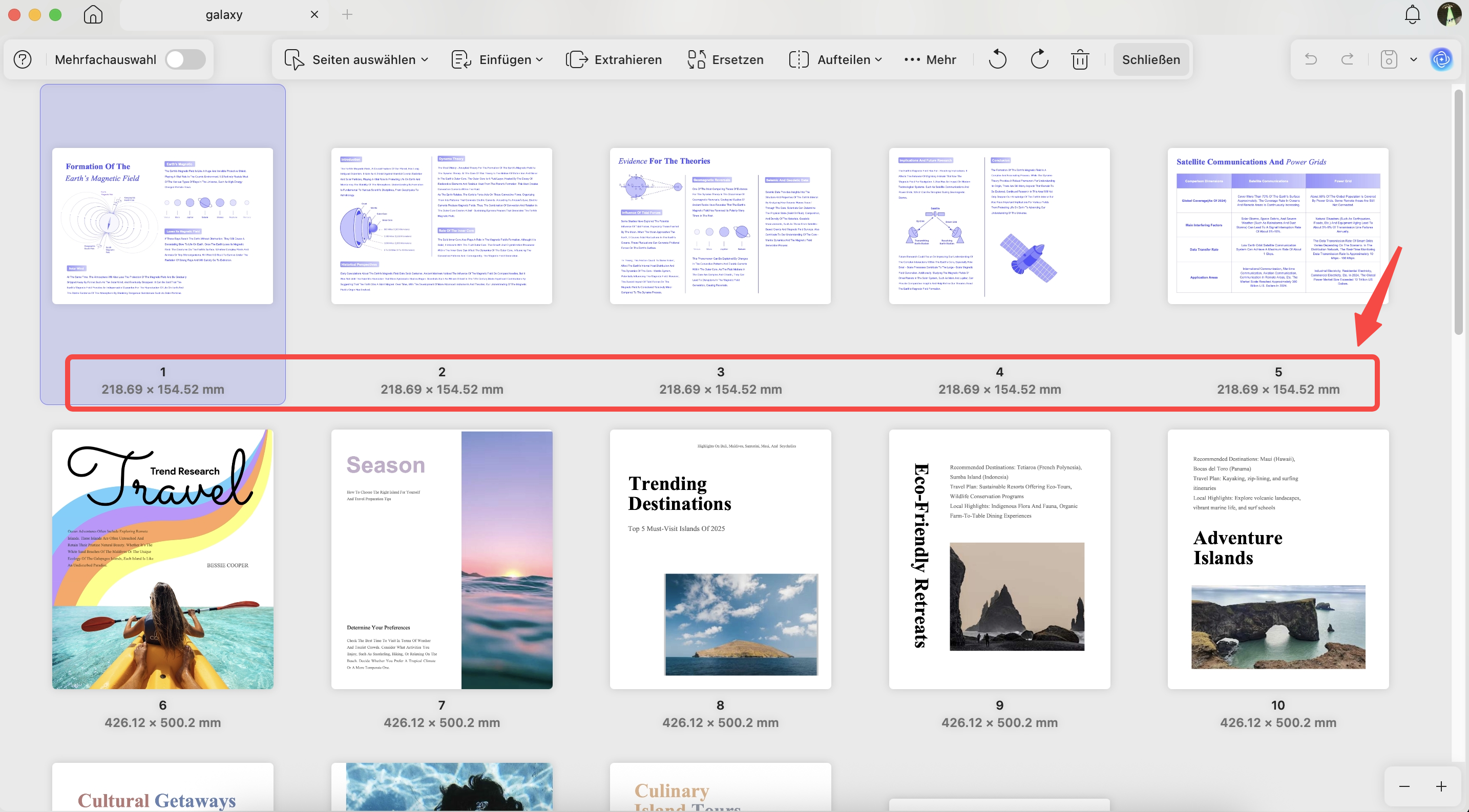 Seitengröße im Bedienfeld Seiten verwalten prüfen