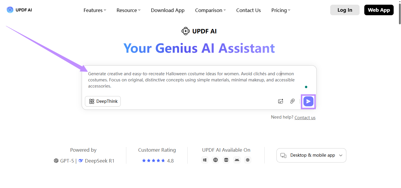 write the prompt in updf ai online