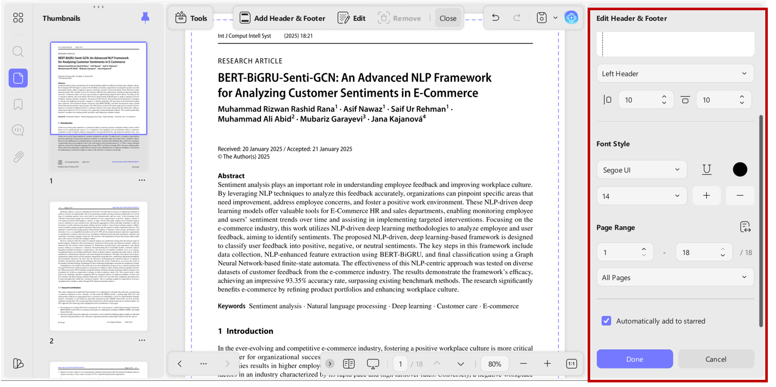 Customizing text of Header & Footer
