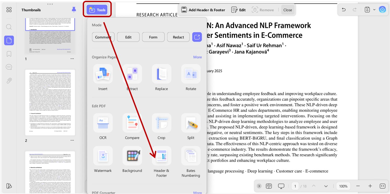 Header & Footer in UPDF