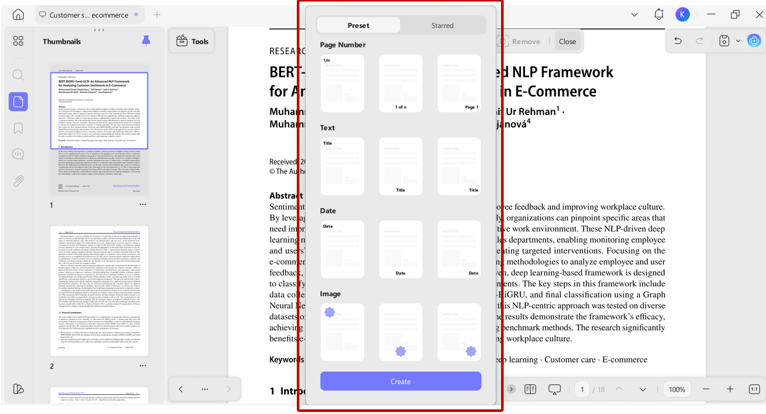 Location of text in Header & Footer
