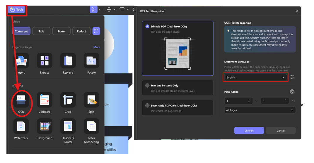 Performing OCR and applying strikethrough on scanned PDF using UPDF desktop app