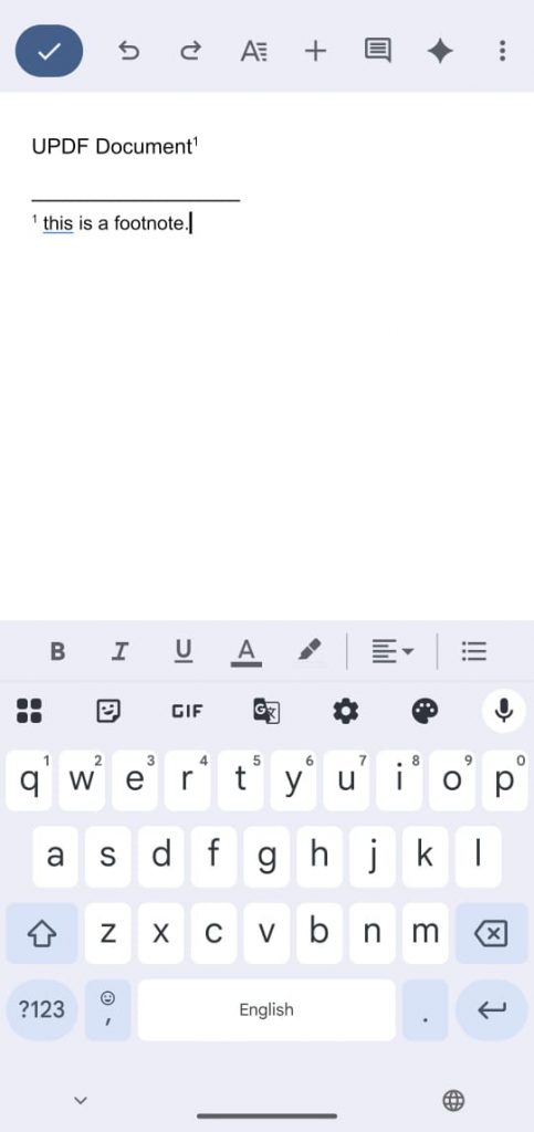 Showcasing Footnote in Google Docs