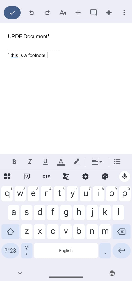 Showcasing the Footnote feature in Google Docs.