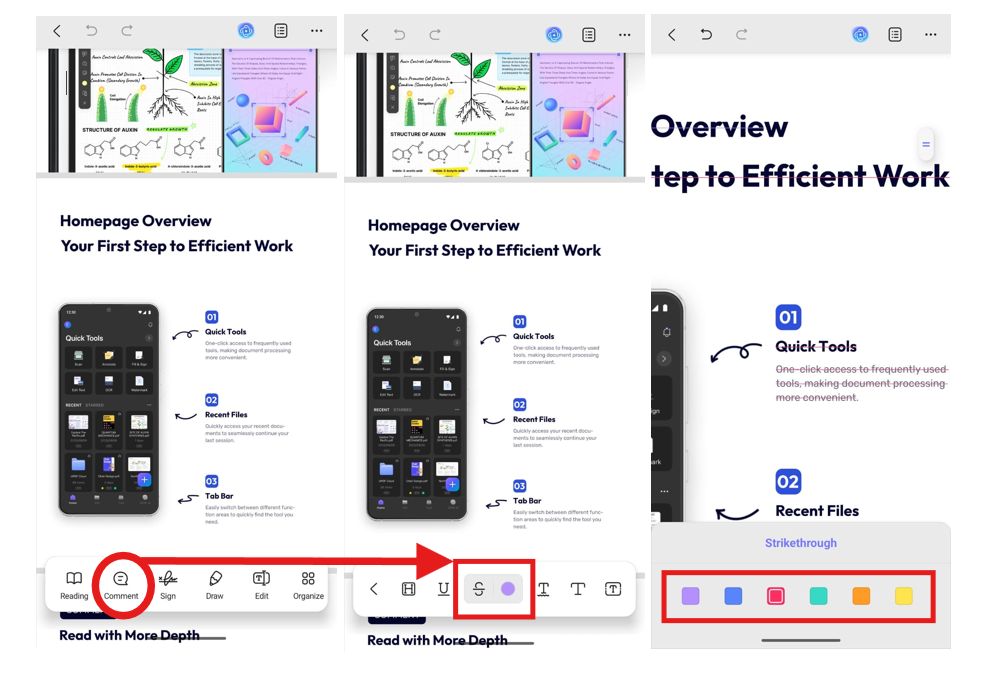 Strikethrough feature applied on UPDF mobile app interface