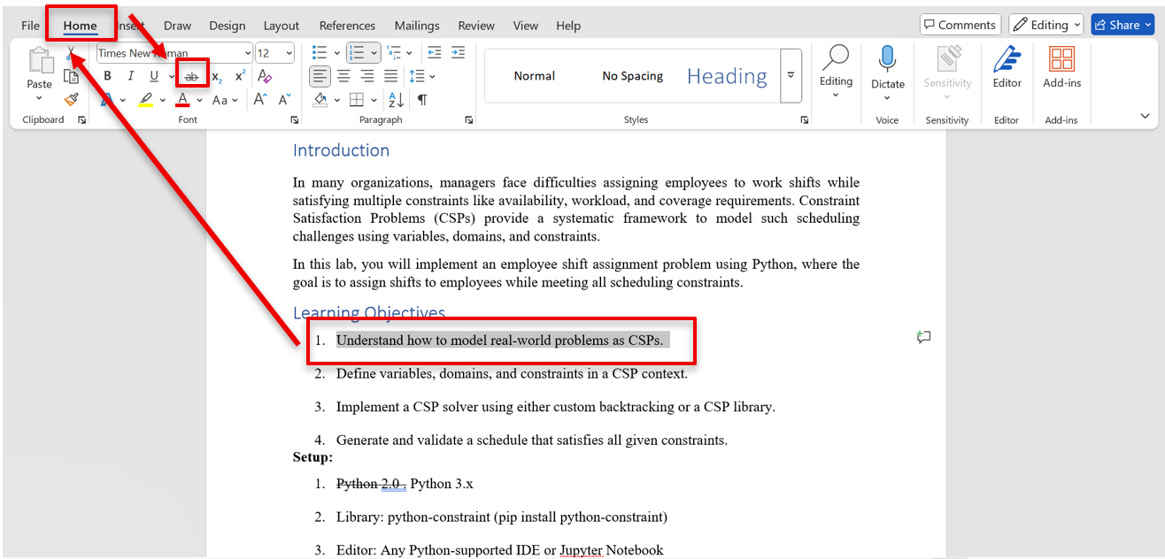 Strikethrough text in Microsoft Word
