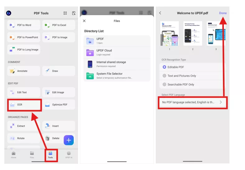 Using OCR and strikethrough features in UPDF mobile version