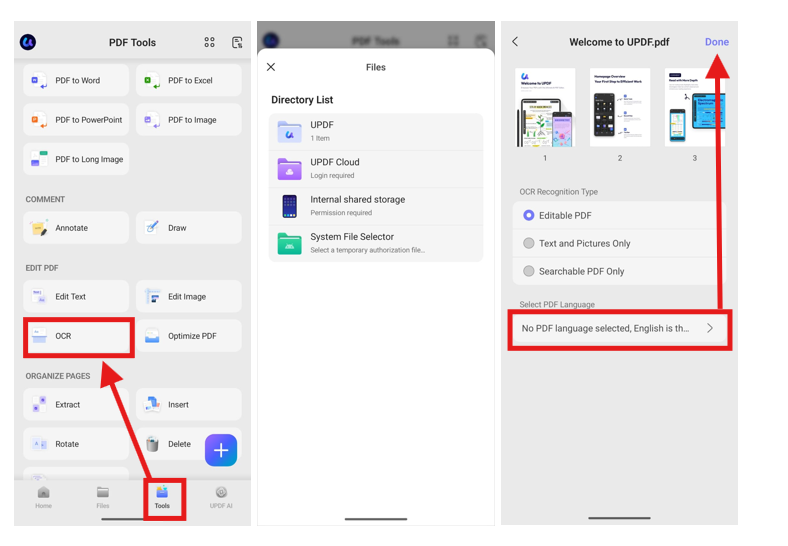 Using OCR and strikethrough features in UPDF mobile version