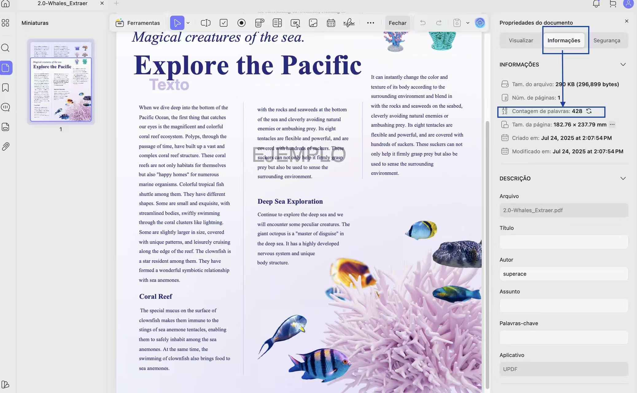 updf show word count info mac