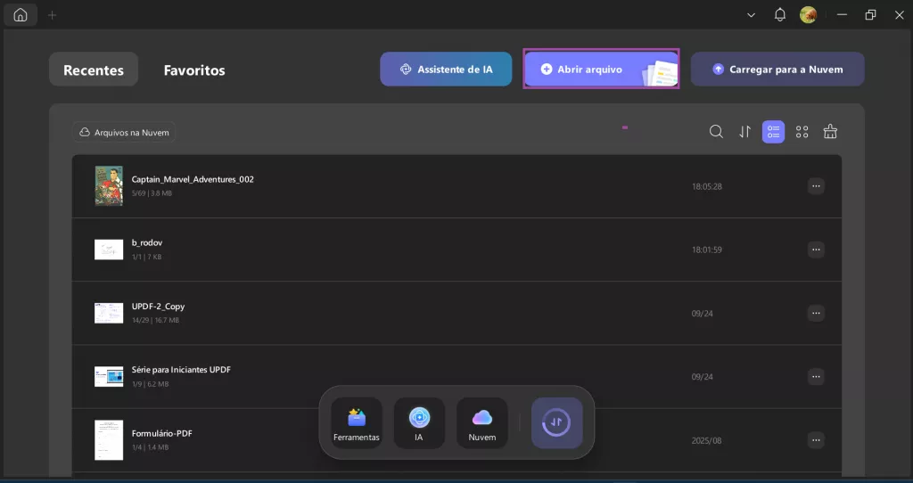 abrir arquivos no updf
