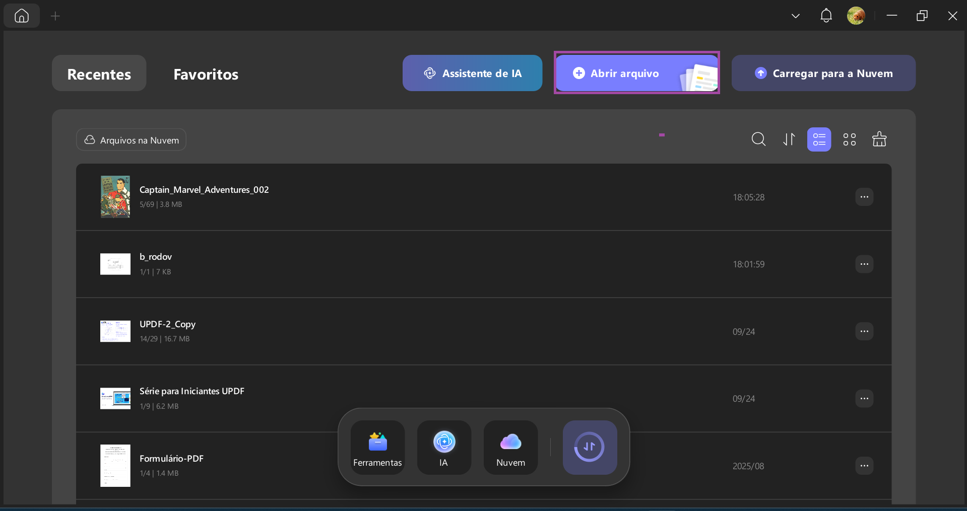abrir arquivos no updf