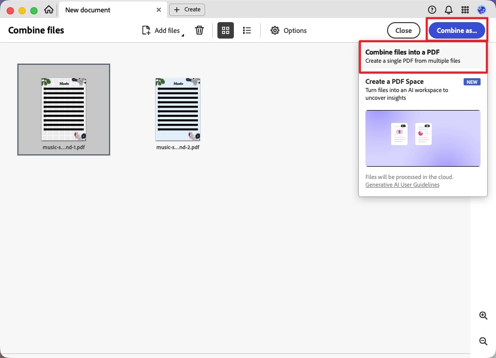 acrobat combine files into a pdf