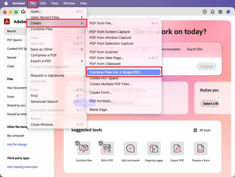 acrobat combine files into a single pdf