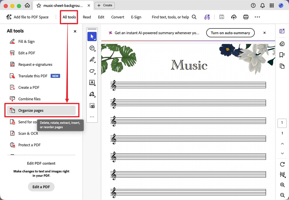 acrobat organize pages button